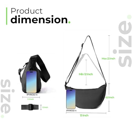 Tressential Nylon Half Moon Shape Crossbody Bag for Women Men | Lightweight Travel Crescent Shape Chest Bag | Sling Bag (Black) - Image 2