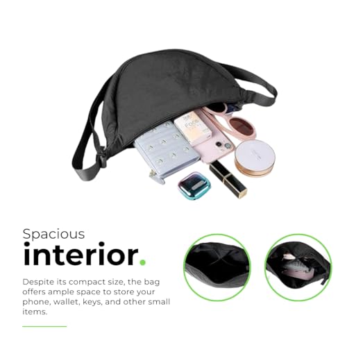 Tressential Nylon Half Moon Shape Crossbody Bag for Women Men | Lightweight Travel Crescent Shape Chest Bag | Sling Bag (Black) - Image 3