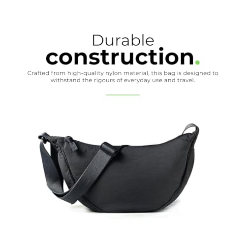 Tressential Nylon Half Moon Shape Crossbody Bag for Women Men | Lightweight Travel Crescent Shape Chest Bag | Sling Bag (Black) - Image 4