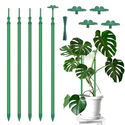 BOVITRO Extendable Plant Stakes, Length Scalable from 17.9IN to 42.3IN Plant Support Stake, Orchid Sticks with Clips for Indoor Outdoor,Garden Stakes for Plant,Tomato,Vegetables,Monstera,Vine - 5Pack - Image 1