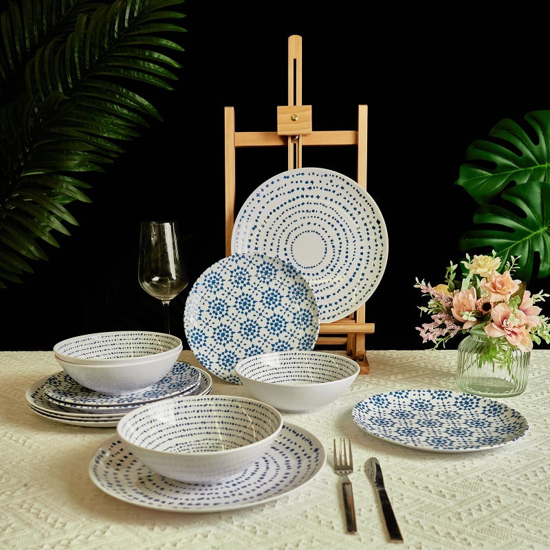Zayton Melamine Dinnerware Set of 12 Pcs Dinner Dishes Set Bowls and Plates for Indoor and Outdoor with Unbreakable Non-breakable Lightweight Dining Tableware - Image 4