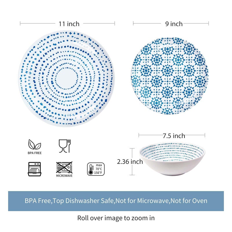 Zayton Melamine Dinnerware Set of 12 Pcs Dinner Dishes Set Bowls and Plates for Indoor and Outdoor with Unbreakable Non-breakable Lightweight Dining Tableware - Image 2