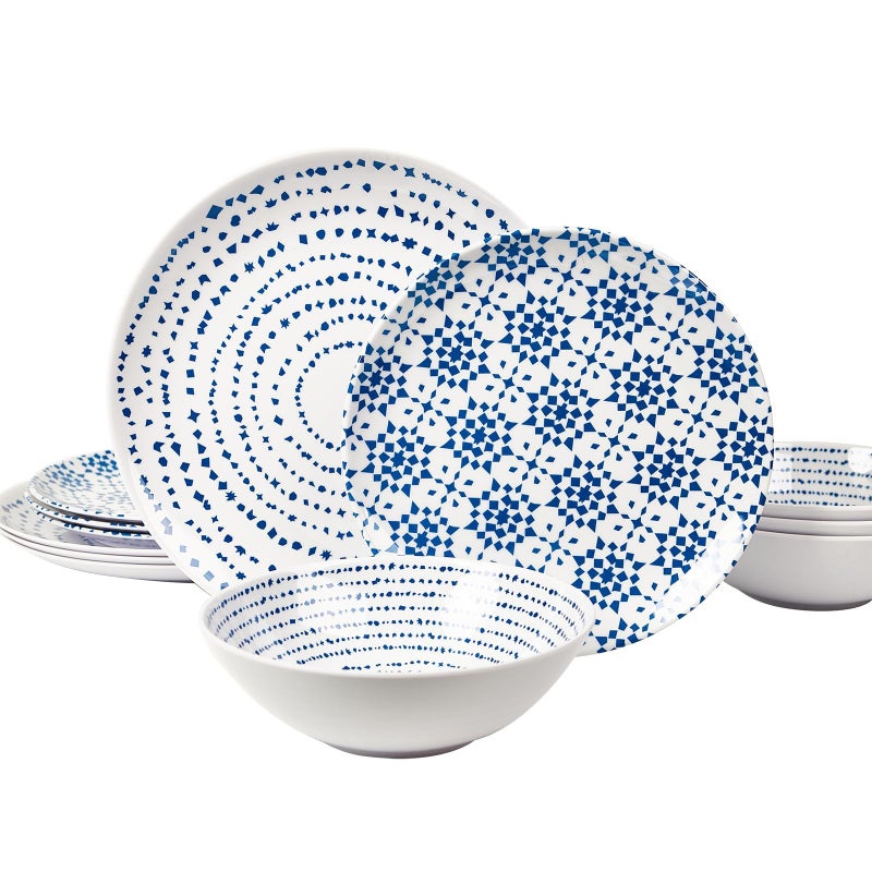 Zayton Melamine Dinnerware Set of 12 Pcs Dinner Dishes Set Bowls and Plates for Indoor and Outdoor with Unbreakable Non-breakable Lightweight Dining Tableware - Image 1