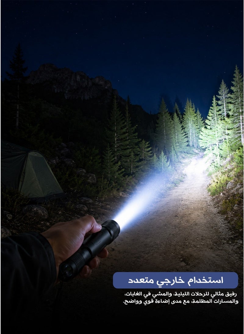 LED Handheld Flashlight, 5000 Lumens High-Power Light, With Zoom In/Out Feature, USB Rechargeable, Aerospace-Grade Aluminum Alloy Body - Black - Image 1
