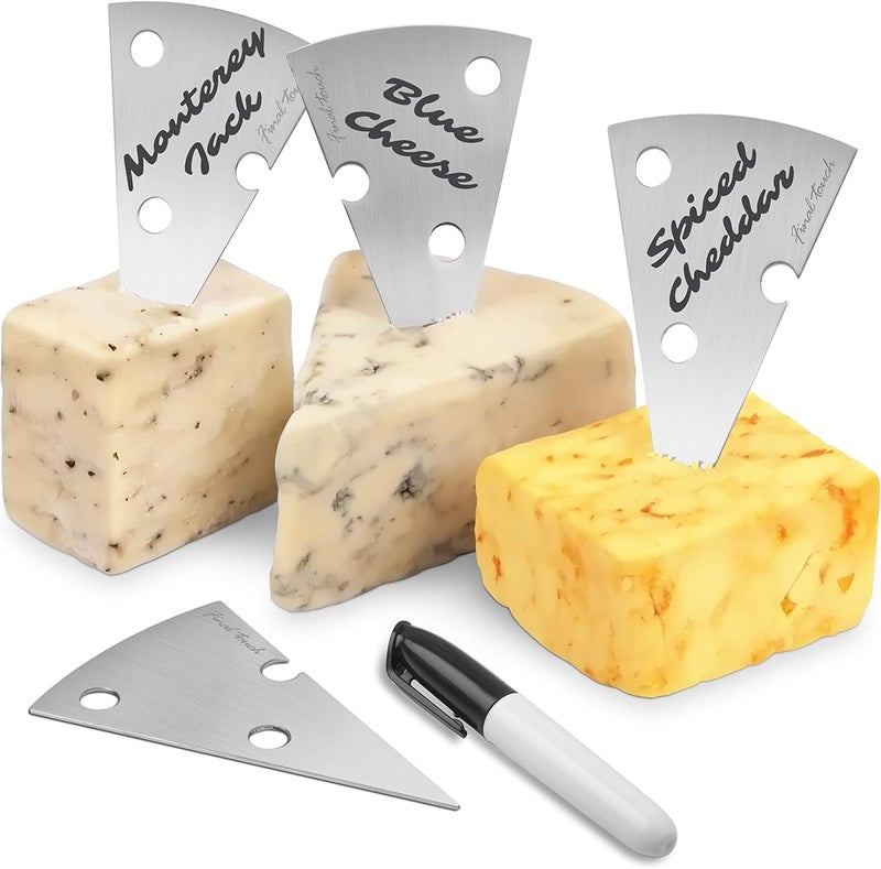 Final Touch Cheese Marker Set - Stainless Steel Markers for Easy Cheese Identification - Includes Non-Permanent Marker - Professional Presentation for Cheese Boards (FTA7080) - Image 1