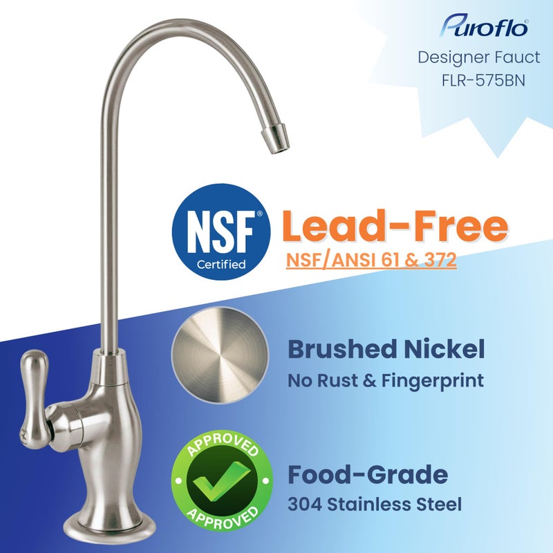 Puroflo Brushed Nickel Reverse Osmosis Faucet  NSF Certified Lead-Free Drinking Water Faucet for Under Sink Water Filtration System  Non-Air Gap Brushed RO Faucet  Filtered Water Faucet FLR-575PSBN - Image 2