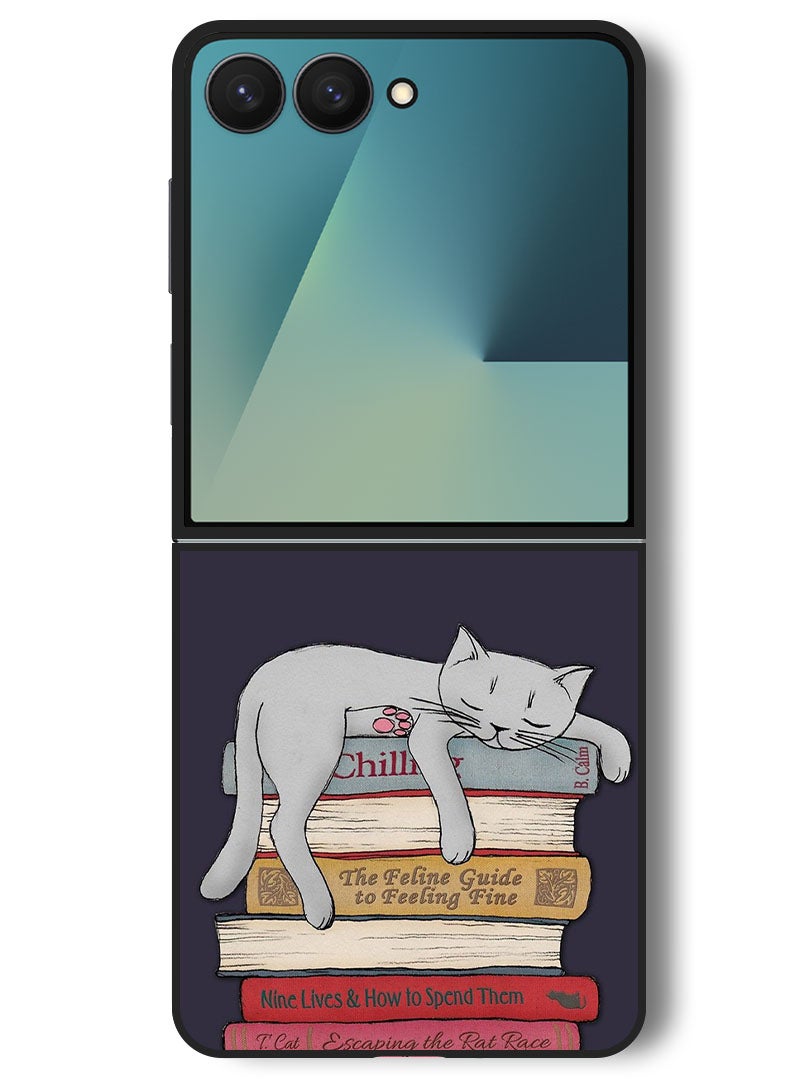 Theodor Case Compatible with Samsung Galaxy Z Flip 7 - 6.9 Inch Protection Shockproof Bumper Cover Cat With Books - Image 1