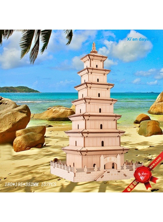Pupil Adult Wooden Three-Dimensional Puzzle Educational Toy Simulation DIY Handmade Assembled Hardcover Gift Xinlian-Color:Xi'an Big Wild Goose Pagoda - Image 1
