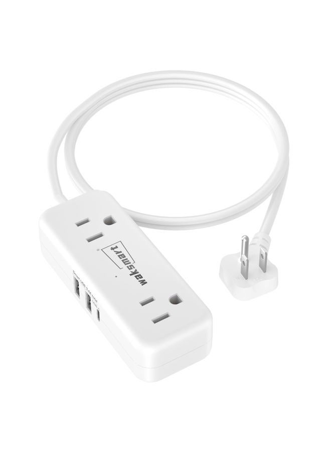 Waksmart 3FT Flat Plug Extension Cord with 4 AC Outlets, 3 USB Ports (5V/3.4A 17W), Compact Flat Plug Power Strip for College Dorm, Travel, Home, Office - Image 1