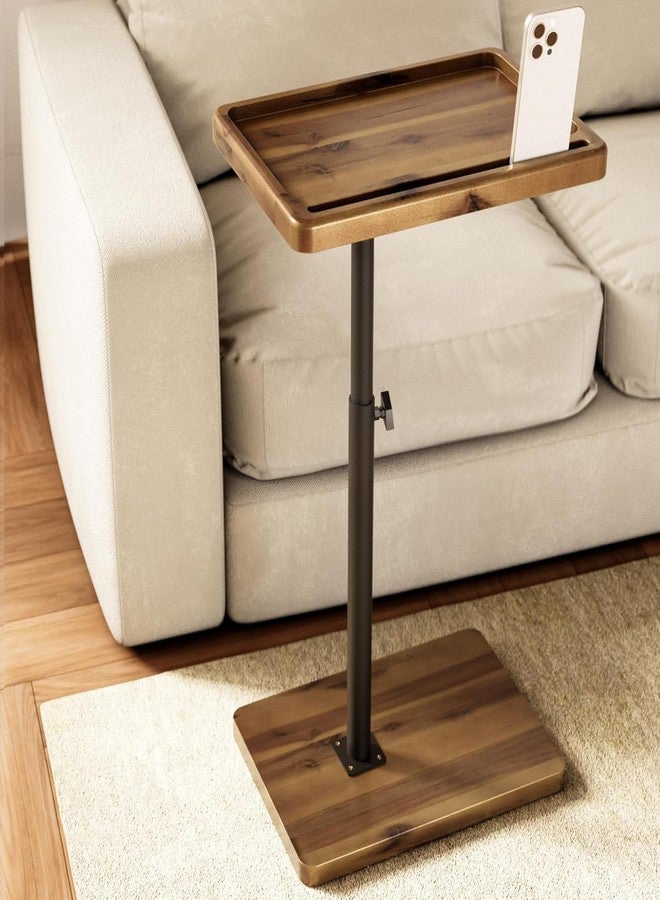 HOLANA Acacia Wood Adjustable C-Shaped Couch Table - 360° Swivel Side Table for Sofa - Small End Table for iPad, Laptop, or TV Tray - Eating Trays for Living Room or Bedside Use (Walnut) - Image 1