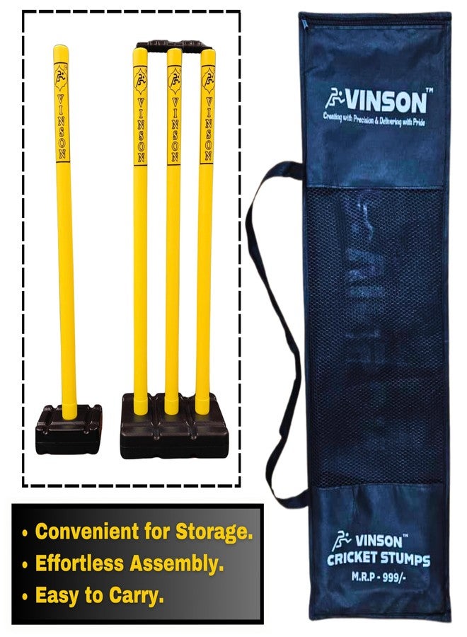 VINSON مجموعة أعمدة الكريكيت لكبار السن من فينسون - 30 بوصة | مجموعة أعمدة كريكيت متينة وكاملة الحجم وقوية مع عمود جانبي إضافي للبولينج | للتدريب على الكريكيت في الأماكن المغلقة والمفتوحة | للأطفال والكبار. - Image 4