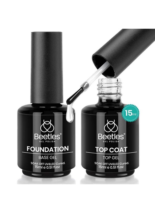 beetles Gel Polish - Beetles 2 Pcs 15ml No Wipe Gel Top Coat and Base Coat Set - Shine Finish and Long Lasting, Soak Off LED Nail Lamp Gel Base Top Coat Finish Nail Art Design Manicure Valentine’s Day Gifts for Women - Image 1