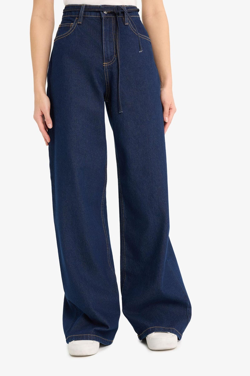 DeFacto Blue Woman Wide Leg Regular Hem Jean Trousers Casual - Image 4
