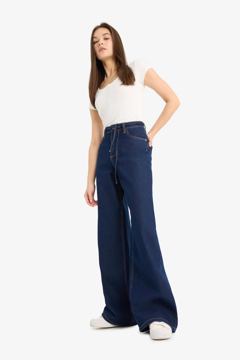 DeFacto Blue Woman Wide Leg Regular Hem Jean Trousers Casual - Image 3