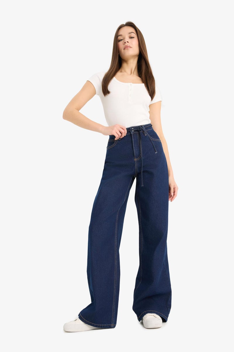 DeFacto Blue Woman Wide Leg Regular Hem Jean Trousers Casual - Image 2