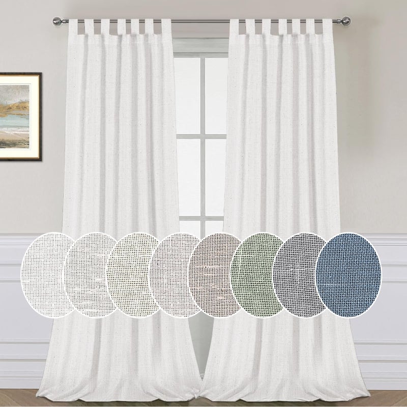 H.VERSAILTEX HVERSAILTEX Natural Linen Curtains Linen Textured Living Room Curtain Light Filtering Tab Top Window Treatments Panels Highly Durable Curtain Panels for Bedroom 2 Panels 52 x 108 Pure White 