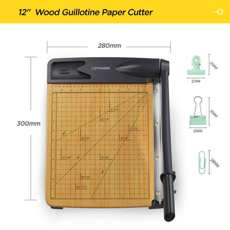 LOTHANEK 12 inch Wood Guillotine Paper Cutter, Heavy Duty Wood Base Paper Trimmer with 12-16 Sheets Capacity Paper Cutting Board for Classroom, Crafting, Cardstock, Art Projects (Gray) - Image 5