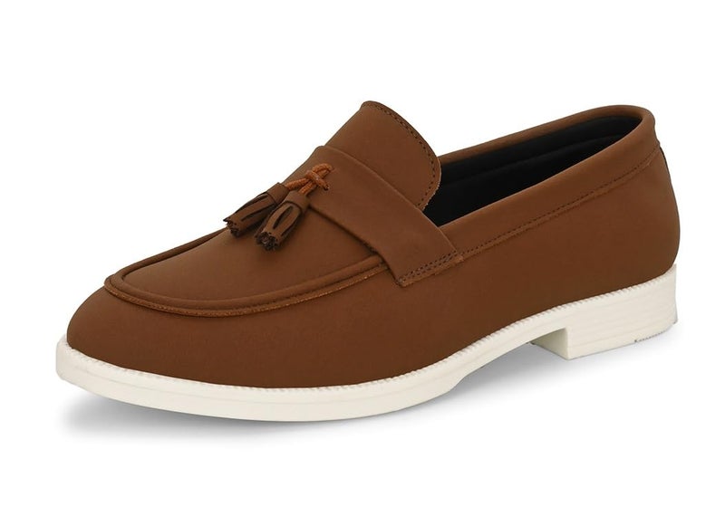 MACTREE Suede Leather Tan Stylish Buckle Loafer for Men - 10 UK - Image 1