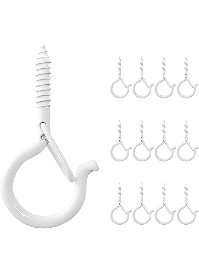 promass 12 PCS Ceiling Hooks for Hanging Plants, Q Hanger Screw Hooks for Outdoor String Lights Wind Chimes, Cup Hooks with Safety Buckle, 2.2 Inches - Image 1