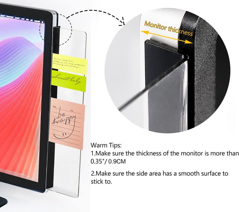 YOCOOLFUN 2 Pack Computer Monitor Memo Board for No Edge Monitors,Monitor Sticky Note Holder,Office Desk Decor for Women Man,Home Office Desk Computer Accessories - Image 3