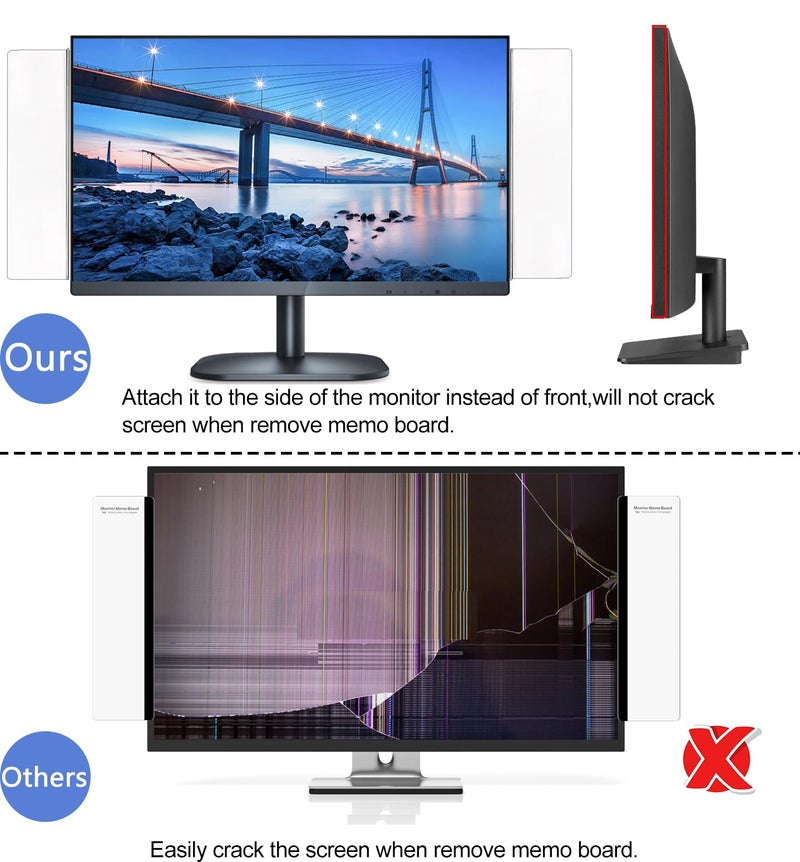 YOCOOLFUN 2 Pack Computer Monitor Memo Board for No Edge Monitors,Monitor Sticky Note Holder,Office Desk Decor for Women Man,Home Office Desk Computer Accessories - Image 2