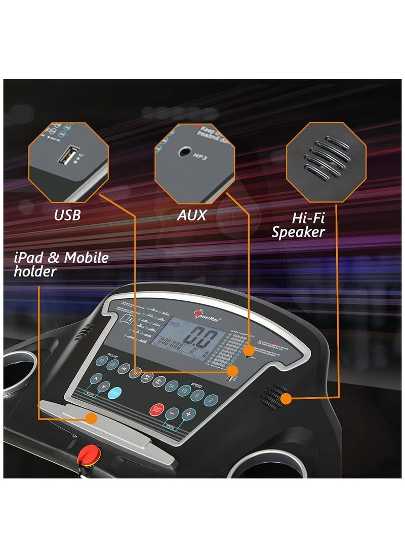 PowerMax Fitness Fitness Tda-230M (4Hp Peak) Smart Folding Electric Treadmill With Auto Incline, Mp3, Speaker, Diy And Virtual Assistance, Exercise Machine For Home Gym And Cardio Training  - Image 3