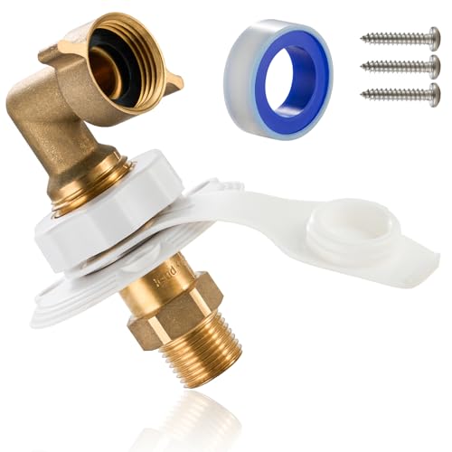 TOPSHINE RV City Water Inlet with Check Valve, RV Water Fill Inlet Replacement, 3/4 GHT Female to 1/2 NPT Male, Lead-Free Brass, City Water Connection for RV Camper Motorhome Trailer with Hose Elbow - Image 1
