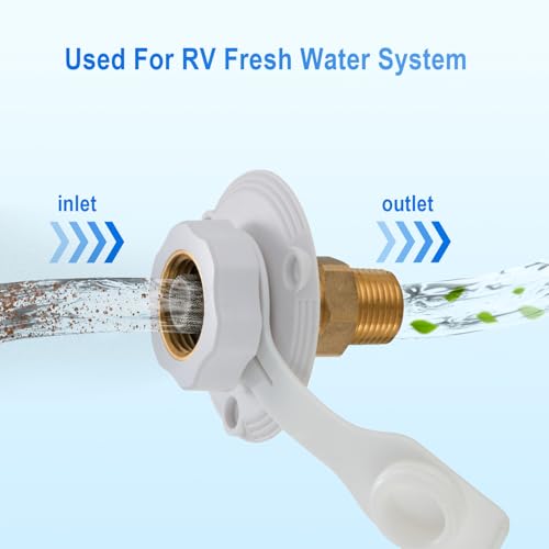 TOPSHINE RV City Water Inlet with Check Valve, RV Water Fill Inlet Replacement, 3/4 GHT Female to 1/2 NPT Male, Lead-Free Brass, City Water Connection for RV Camper Motorhome Trailer with Hose Elbow - Image 3