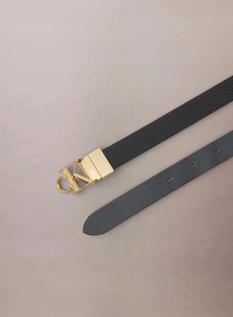 Calvin Klein CK BLACK / ANTIQUE LIGHT GOLD Reversible Pebbled Leather Logo Belt for Women | Best Price UAE