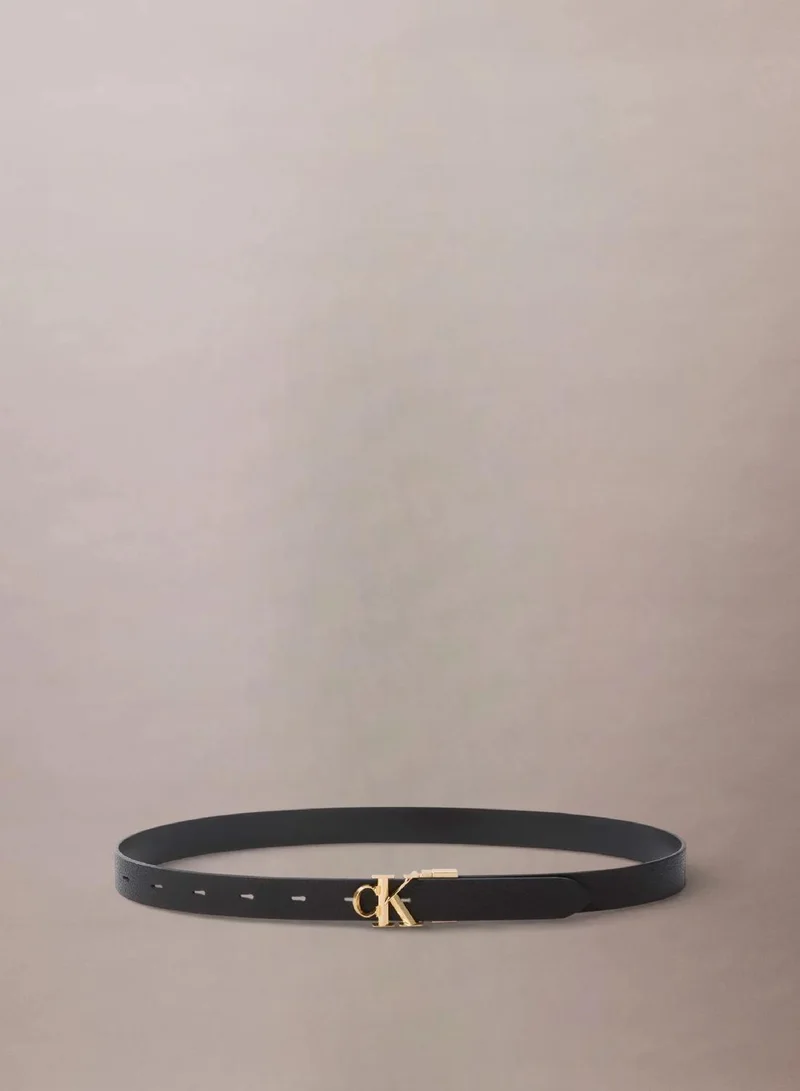 Calvin Klein CK BLACK / ANTIQUE LIGHT GOLD Reversible Pebbled Leather Logo Belt for Women | Best Price UAE