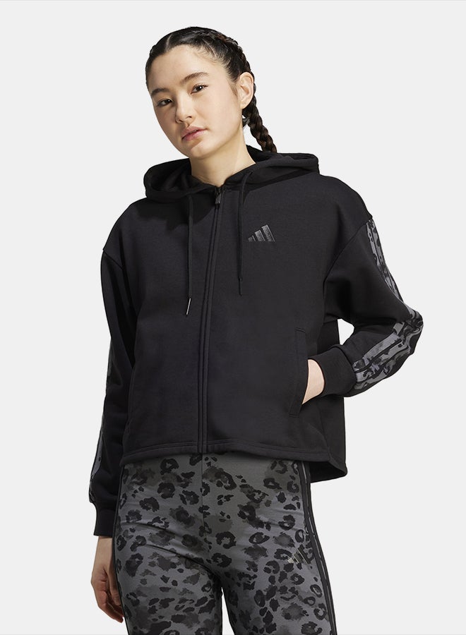 Adidas Animal Print 3-Stripes French Terry Full-Zip Hoodie - Image 1