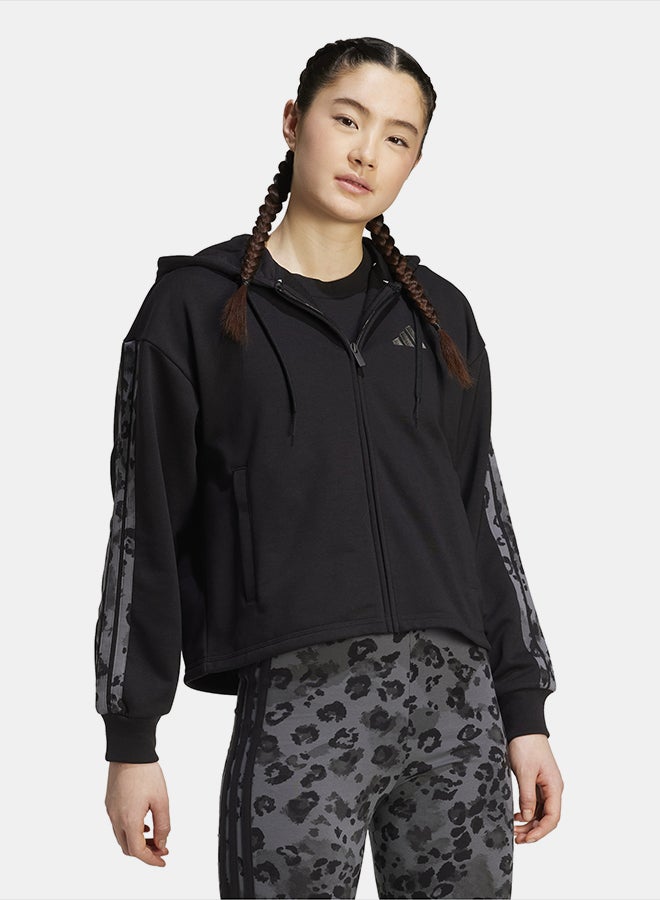 Adidas Animal Print 3-Stripes French Terry Full-Zip Hoodie - Image 3