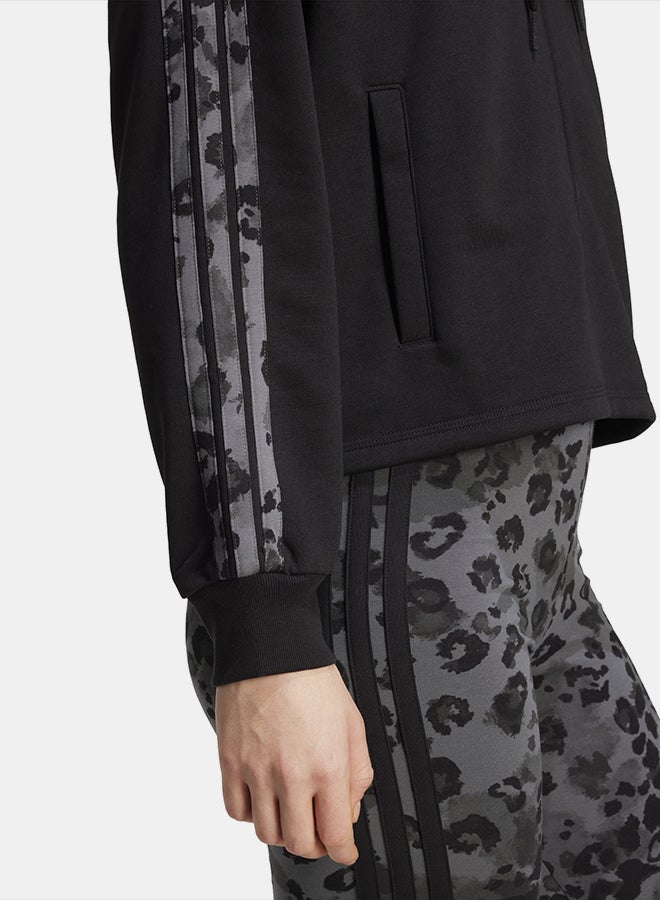 Adidas Animal Print 3-Stripes French Terry Full-Zip Hoodie - Image 5