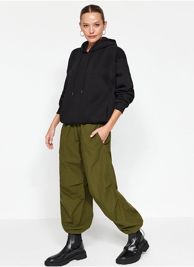 trendyol Black Thick Fleece Inside, Pocket Detailed Hooded Regular/Regular Knitted Sweatshirt TWOAW24SW00075.  - Image 2
