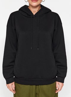 trendyol Black Thick Fleece Inside, Pocket Detailed Hooded Regular/Regular Knitted Sweatshirt TWOAW24SW00075.  - Image 4