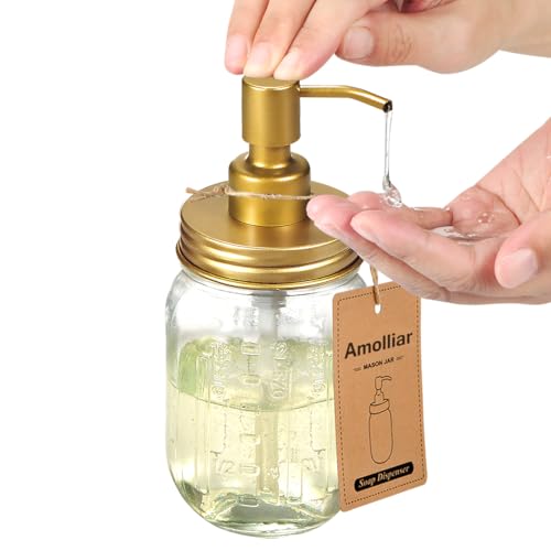 Amolliar Mason Jar Liquid Soap Dispenser -Rustproof Stainless Steel Farmhouse Decor for Bathroom Vanities,Kitchen Sink/ Liquid Soap Pumps for Hand Soap,Dish Soap,Lotions/Golden -2 Pack - Image 4