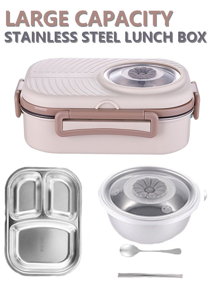 304 صندوق غداء معزول من الفولاذ المقاوم للصدأ ، صندوق بينتو مع مقصورات ، مجموعة صندوق وجبات محمولة ، بما في ذلك الأدوات وأوعية الحساء - Image 1