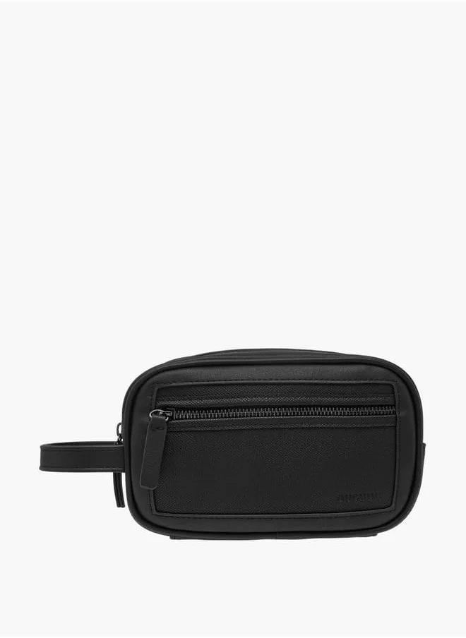 دوتشيني Men's Textured Pouch with Zip Closure and Handle