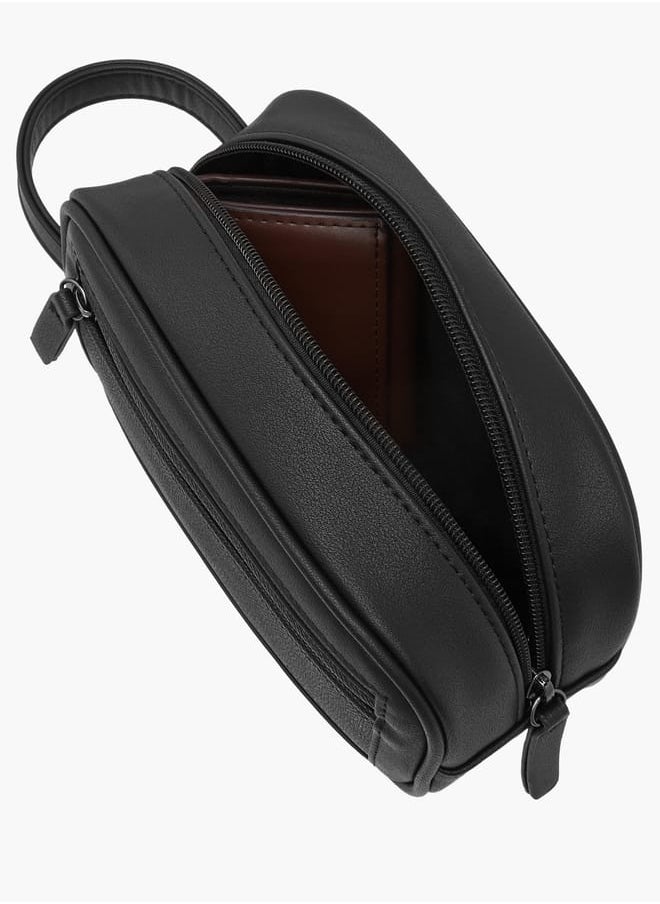 Men's Textured Pouch with Zip Closure and Handle