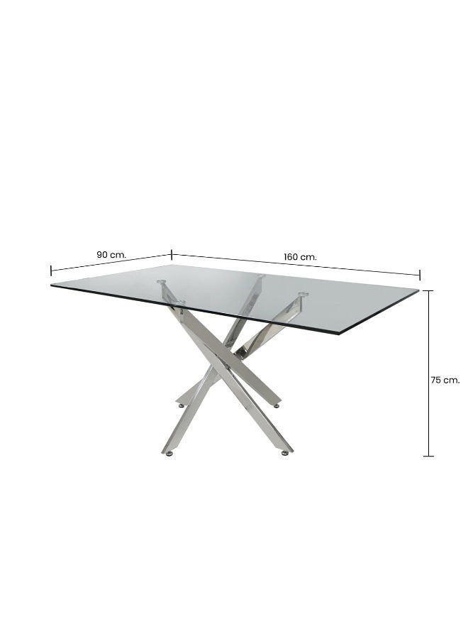 VANITY LIVING 6-Seater Dining Table Set – Davos Chrome Large Table with Tempered Glass Top & Stainless Steel Base + 6 Sienna Grey PU Leather Chairs – Modern Dining Room Furniture - Image 5
