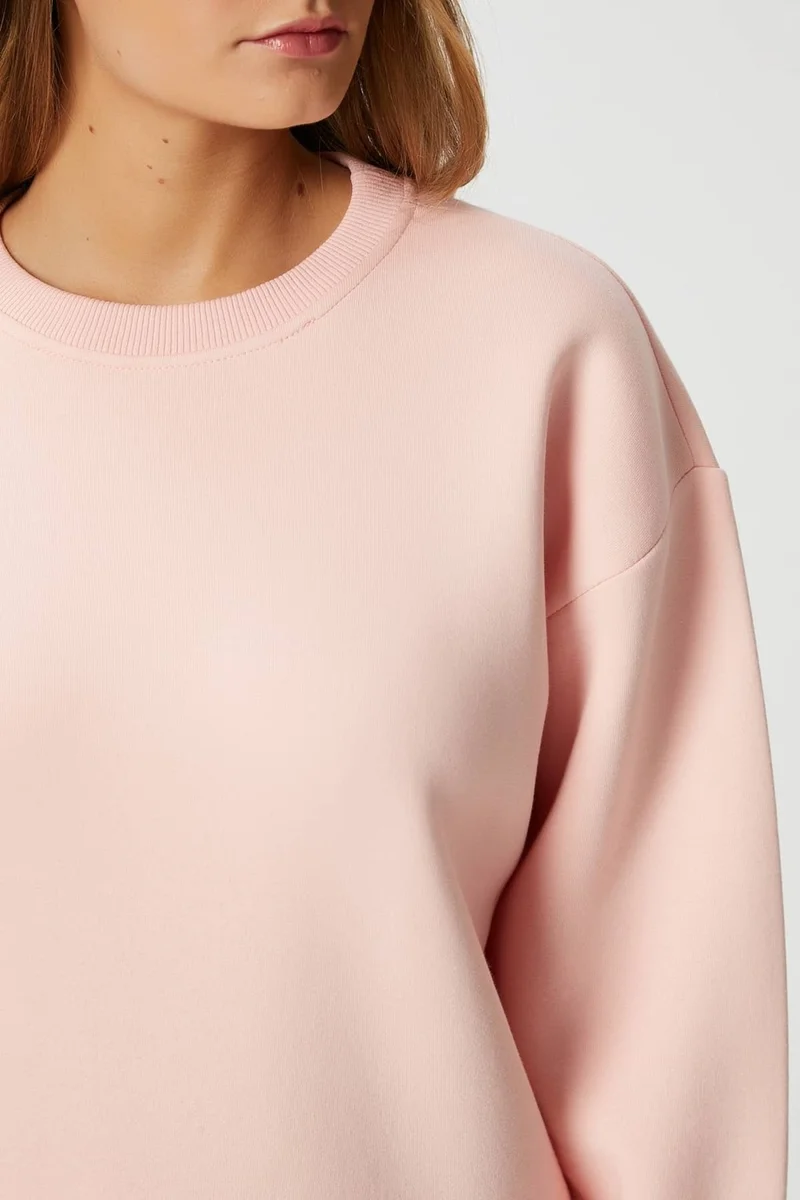 Ritnice Women's Cozy Fleece Inside Soft Pink Basic Crew Neck Cotton Thick Knitted Sweatshirt