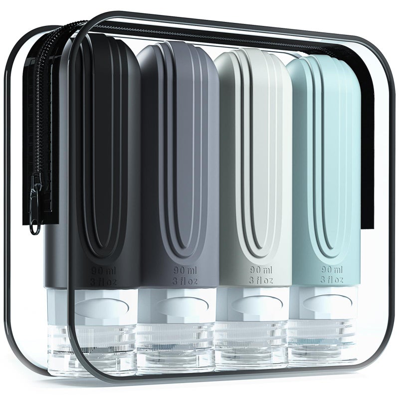 Travel Bottle – Black Series Set + PVC Packaging Bag, TSA Approved, Silicone, for Toiletries, 3 Pieces