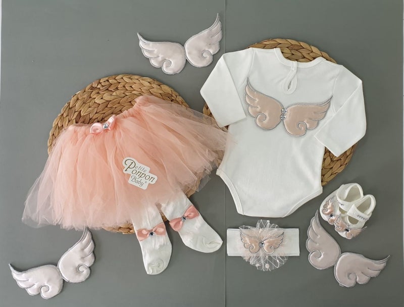 Furya : 0 6 Months 5 Piece Newborn Angel Wings Special Day Baby Girl Dress Baby Girl Birthday Gift