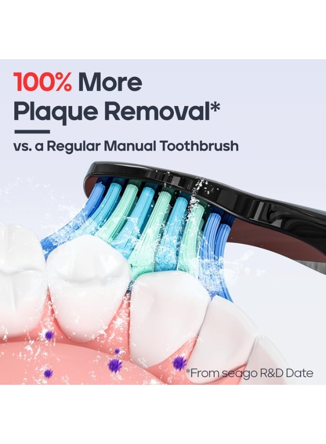 سيجو فرشاة أسنان كهربائية من سيجو للبالغين، بثمانية رؤوس وخمسة أوضاع، فرشاة أسنان صوتية قابلة لإعادة الشحن، شحنة واحدة تكفي لمدة 30 يومًا، مع مؤقت دقيقتين، SG958 (أسود) - Image 3
