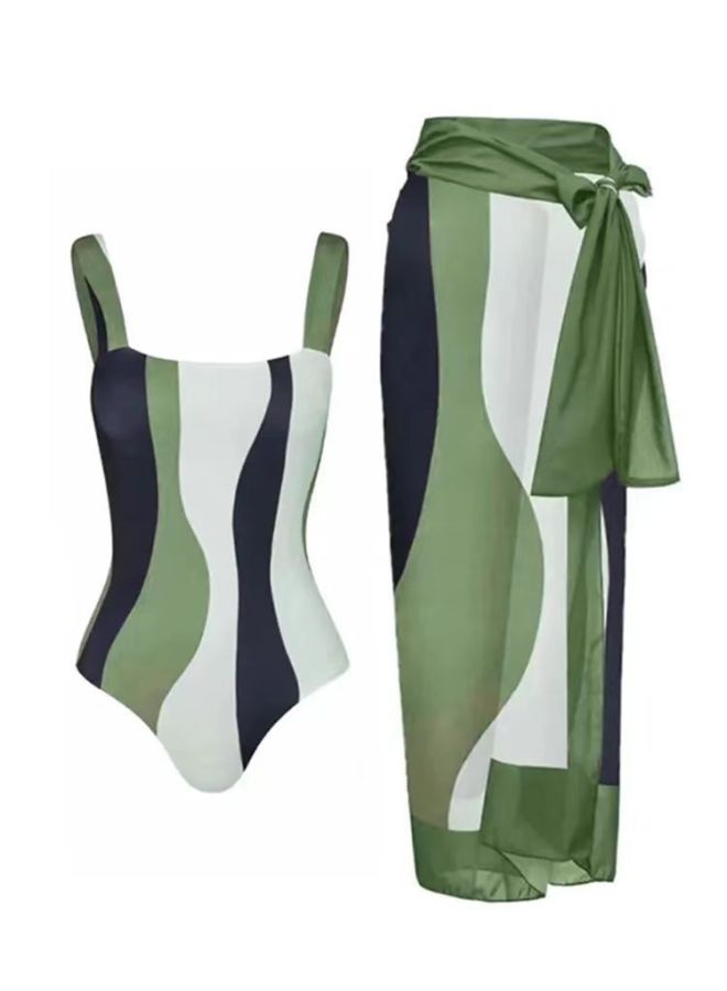 Loquat 2024 European And American One-piece Bikini Swimsuit Women's Conservative Sunscreen Gauze Skirt Seaside Vacation Hot Spring Swimsuit Suit-Color:Green Gauze Skirt- - Image 3