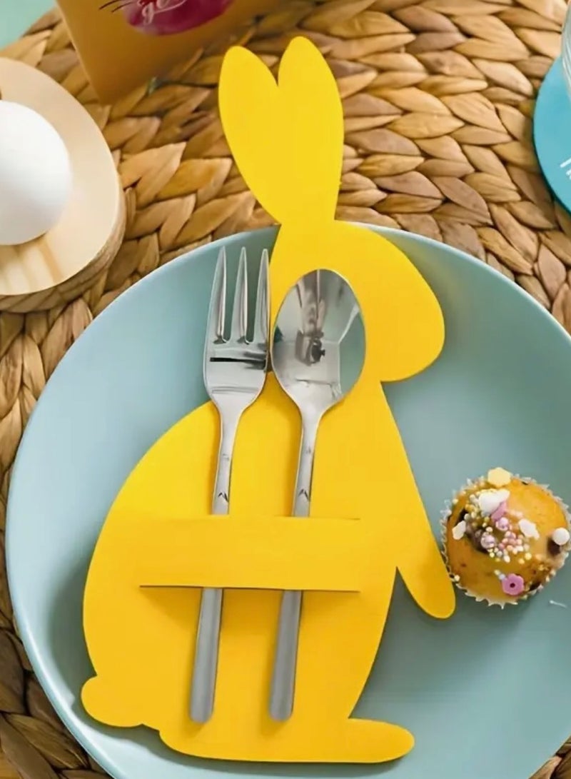 6pcs Easter Bunny Cutlery Holders Pouch for Knife Fork Spoon, Yellow Rabbit Shaped Reusable Sleeves Bag Tableware for Easter Party Brunch Utensils Festive Table Setting - view 2