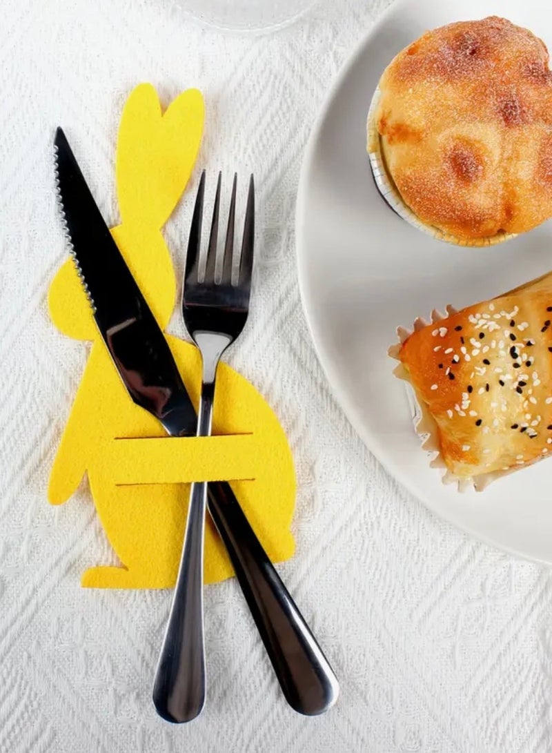 6pcs Easter Bunny Cutlery Holders Pouch for Knife Fork Spoon, Yellow Rabbit Shaped Reusable Sleeves Bag Tableware for Easter Party Brunch Utensils Festive Table Setting - view 3