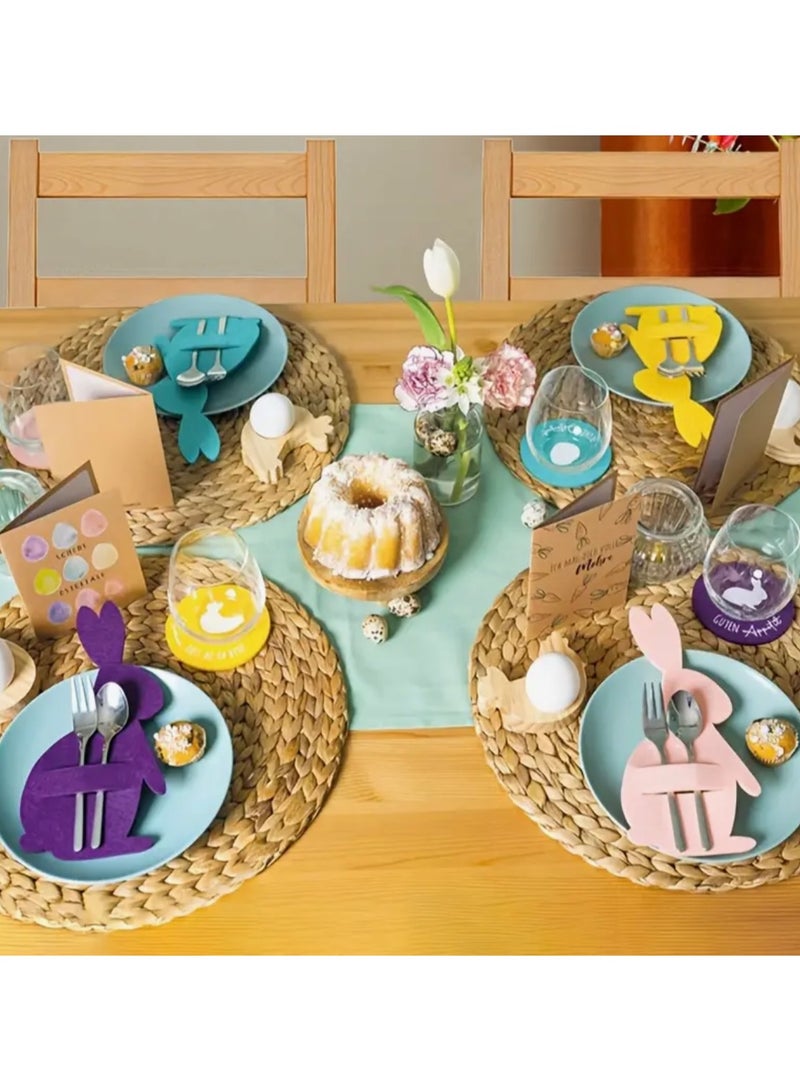 6pcs Easter Bunny Cutlery Holders Pouch for Knife Fork Spoon, Yellow Rabbit Shaped Reusable Sleeves Bag Tableware for Easter Party Brunch Utensils Festive Table Setting - view 4