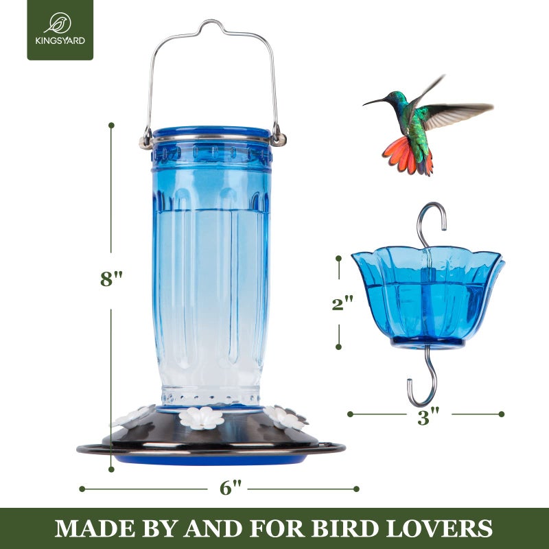 Kingsyard Glass Hummingbird Feeder for Outdoors Wild Bird Feeder with 6 Feeding Ports Hanging for Garden Yard, Blue (Ant Moat Included) - Image 5