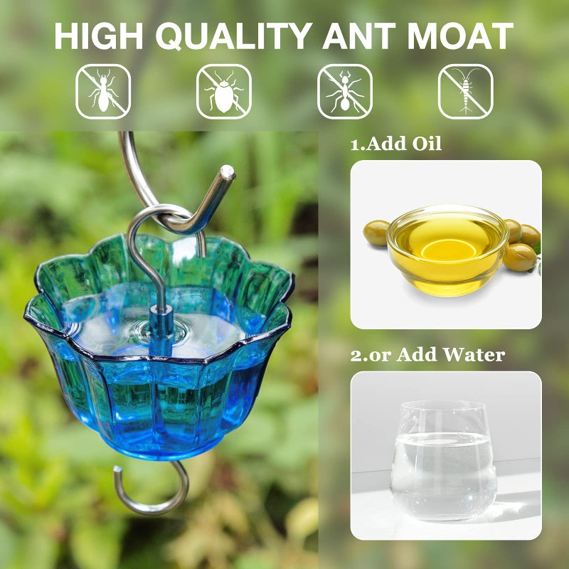 Kingsyard Glass Hummingbird Feeder for Outdoors Wild Bird Feeder with 6 Feeding Ports Hanging for Garden Yard, Blue (Ant Moat Included) - Image 4